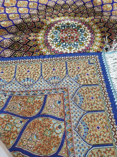 Pak Persian 1330 KPSI Purple Blue Brown Almond Qum Wool Silk Decor Area Rug