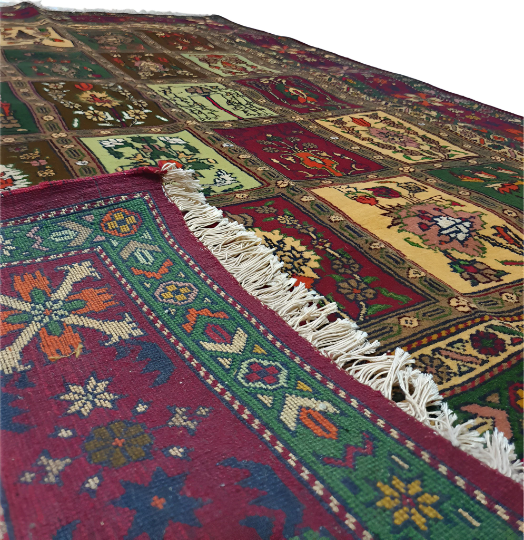 Handmade Red Green 6×4 Afghani Nokar 143 KPSI Rug 85% Wool 15% Silk Cotton Base