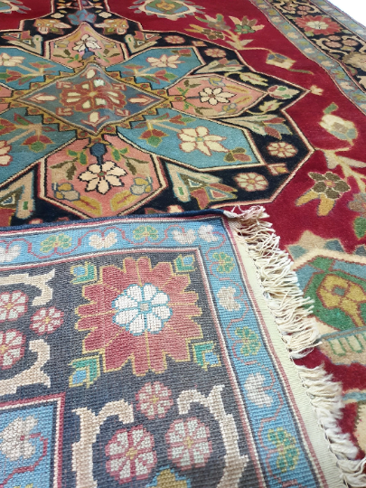Handmade Pink Blue Brown 7×4 Afghani Persian 143 KPSI Rug 100% Wool Pile