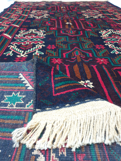 Handmade Oriental Hand Knotted Black Red 7×4 Afghan Baloch 80 KPSI 100% Wool Rug