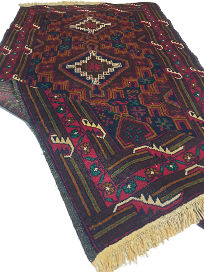 Oriental Afghan Handmade Balochi 100% Wool Rug Red Brown 7×3 Handknotted 56 KPSI