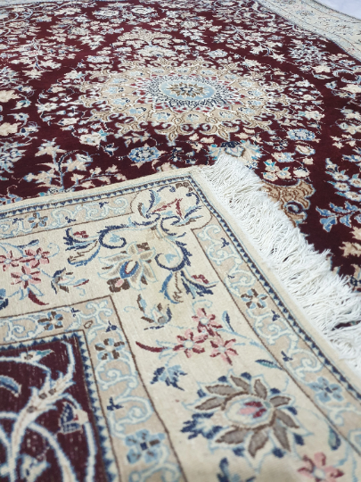 Exotic Beige Brown Blue 5×3 Persian Shishla Nain 528 KPSI Rug 85 Wool 15% Silk